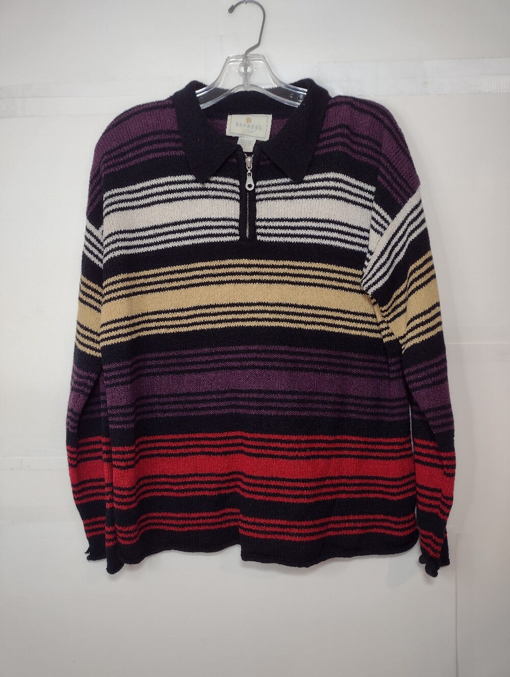 Express Vintage Striped Knit Sweater - Purple, Black, Cream Size (S,)